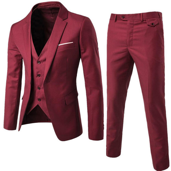 2019 Men's Business Groomsman Suit Pants Vest Sets Suit + Vest + Pants 3 Pieces Sets Slim Suits Wedding Party Blazers Jacket