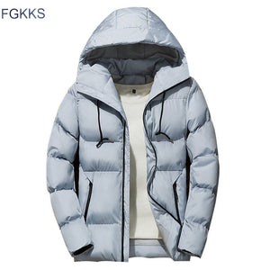 FGKKS Winter Men Parka Jacket 2019 Men's Winter Solid Color Simple High Quality Casual Down Jacket Warm Thick Hooded Parkas Male