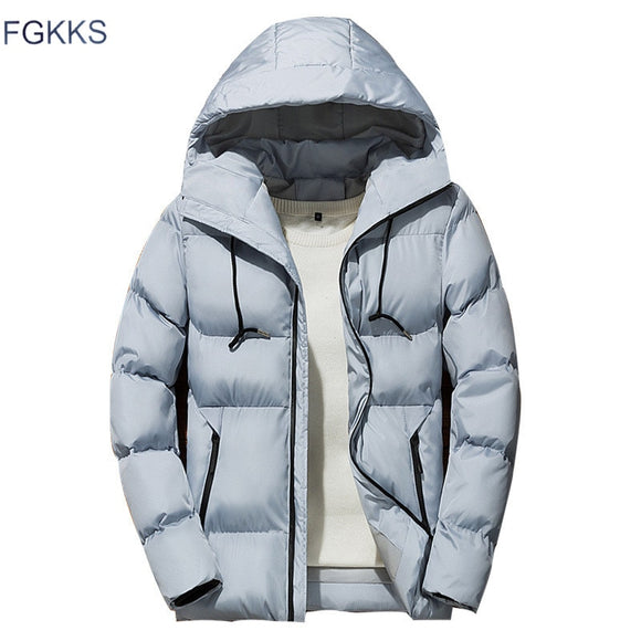 FGKKS Winter Men Parka Jacket 2019 Men's Winter Solid Color Simple High Quality Casual Down Jacket Warm Thick Hooded Parkas Male