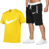 2019 Brand t shirt Men Sets Fashion Summer cotton short sleeve Sporting Suit T-shirt +shorts Mens 2 Pieces Sets casual clothing