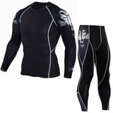 Compression Sportswear Suit Mens Skinny Long sleeve T-shirt Leggings Fitness Workout Rashguard  MMA Tee Tops Tight Pants