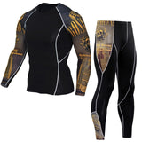 Compression Sportswear Suit Mens Skinny Long sleeve T-shirt Leggings Fitness Workout Rashguard  MMA Tee Tops Tight Pants