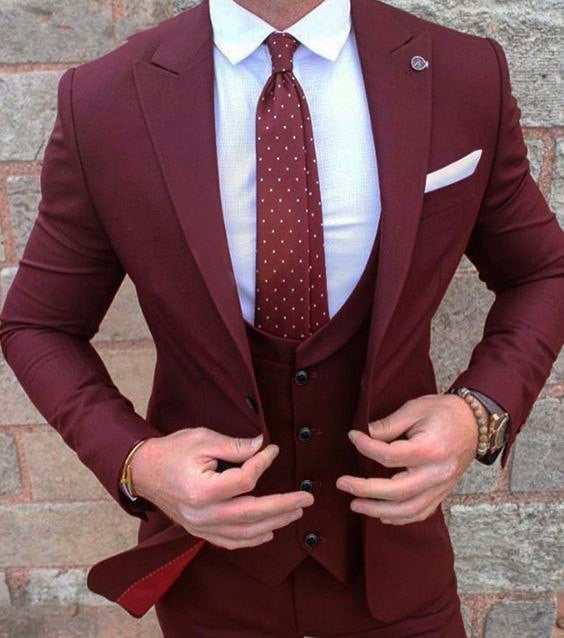 Wine Red Burgundy Men Suit Slim Fit Street Smart Business Prom Blazer Custom Made Wedding Suits For Men Costume Homme Mariage