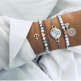 accesorios mujer Bohemian charm bead Bracelet Women tassel heart tree bijoux acier inoxydable femme Sets Jewelry armband