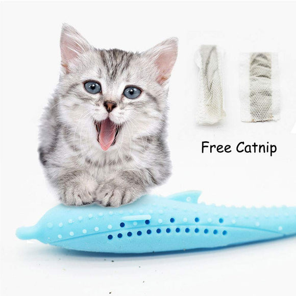 Cat Self Cleaning Toothbrush with Catnip Interactive Pet Cat Toothbrush with Catnip Toy Silicone Molar Stick Teeth Cleaning Cats