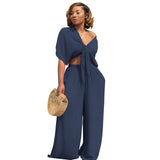 wholesale solid casual loose wide leg two piece set women clothing