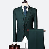 Wonderful Groom Male Wedding Prom Suit Green Slim Fit Tuxedo Men Formal Business Work Wear Suits 3Pcs Set (Jacket+Pants+Vest)