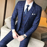 ( Jacket + Vest + Pants ) 2019 New Men's Fashion Boutique Plaid Wedding Dress Suit Three-piece Male Formal Business Casual Suits