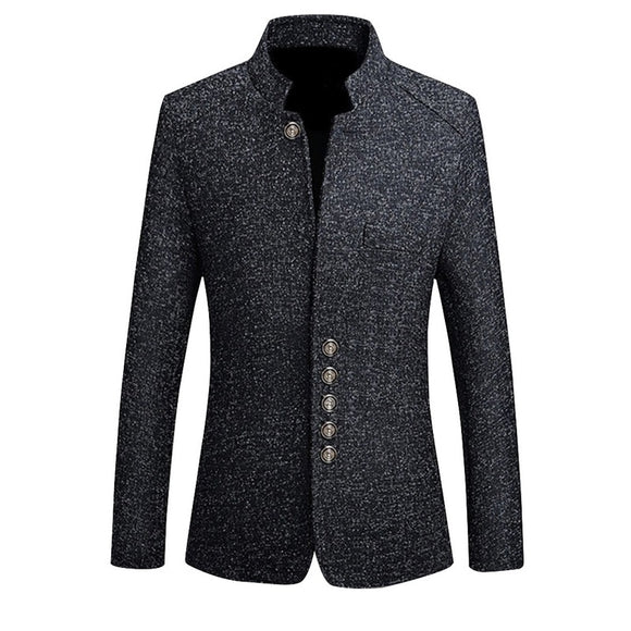 2019 Brand Mens Vintage Blazer Coats Chinese Style Business Dress Blazers Casual Stand Collar Jackets Male Slim Fit Suit Jacket