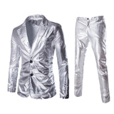 Brand Men Coated Gold  Suit Set 2 pcs Jackets + Pants Men Blazers Sets Dress Blazer Set Wedding Party  Show Shiny Clothes