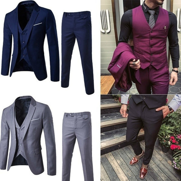 ZOGAA Men Dress Suits 5XL 4XL 2019 Business Slim Fit Wedding Groom SuitS Pure Color 3 Piece of Suits Plus Size Men Leisure Suits