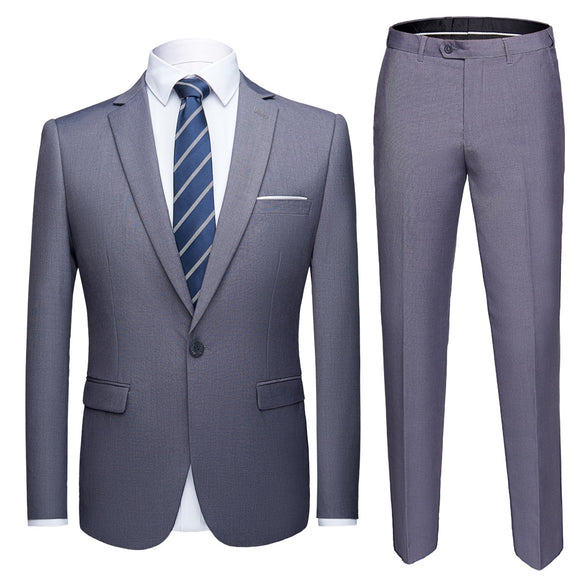 2019 Asian Size Mens Suits Set Grey Formal Blazer pants Marriage Tuxedo male 2 Piece suit set Terno wedding mens suit slim fit