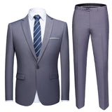 2019 Asian Size Mens Suits Set Grey Formal Blazer pants Marriage Tuxedo male 2 Piece suit set Terno wedding mens suit slim fit