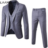 Laamei Men's Business Casual Suit  New Brand Three-piece Suits Word Buckle Men Clothes 2019 Jacket Pants Trousers Vest Sets