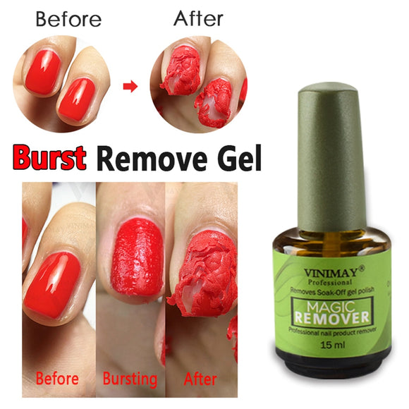 15ML Nail Polish Burst Magic Gel Nail Polish Remover Soak Off Nail Cleaner Lint Free Wipes Nail Supplies for Professionals TSLM1